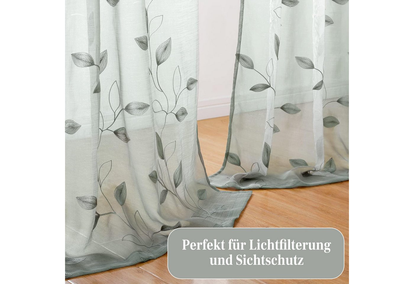 Kaket Vorhang Leinen Voile Vorhänge, halbtransparente Blumenvorhänge, 1 Stück, Blätter-Stickerei Vorhänge, geeignet für Schlafzimmer und Wohnzimmer – Bild 5 von 5