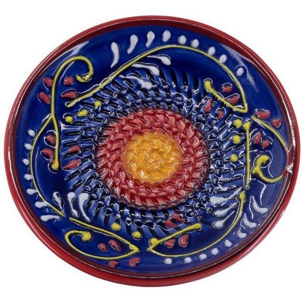 Kaladia Multireibe Reibeteller in blau/rotem Rand, Keramik, handbemalte Küchenreibe - Made in Spain