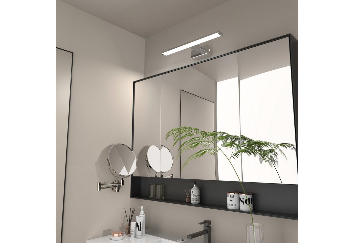 kalb LED Spiegelleuchte Spiegelleuchte chrom oder schwarz 500mm, mit integriertem Netzschalter, Chrom – Bild 3 von 5