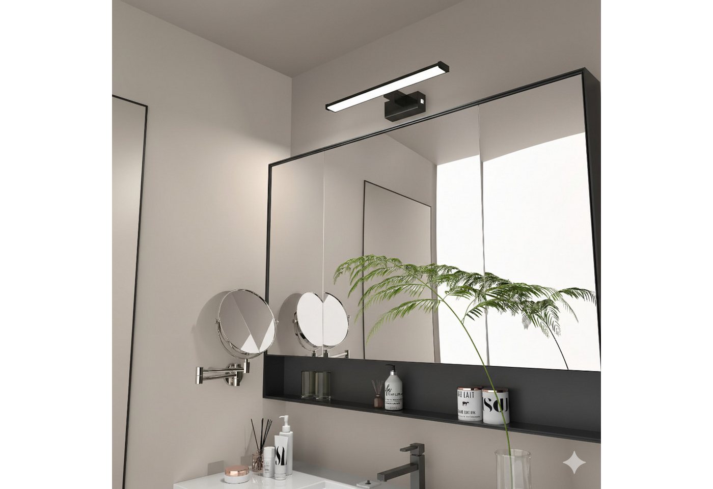 kalb LED Spiegelleuchte Spiegelleuchte chrom oder schwarz 500mm, mit integriertem Netzschalter, Schwarz – Bild 3 von 5