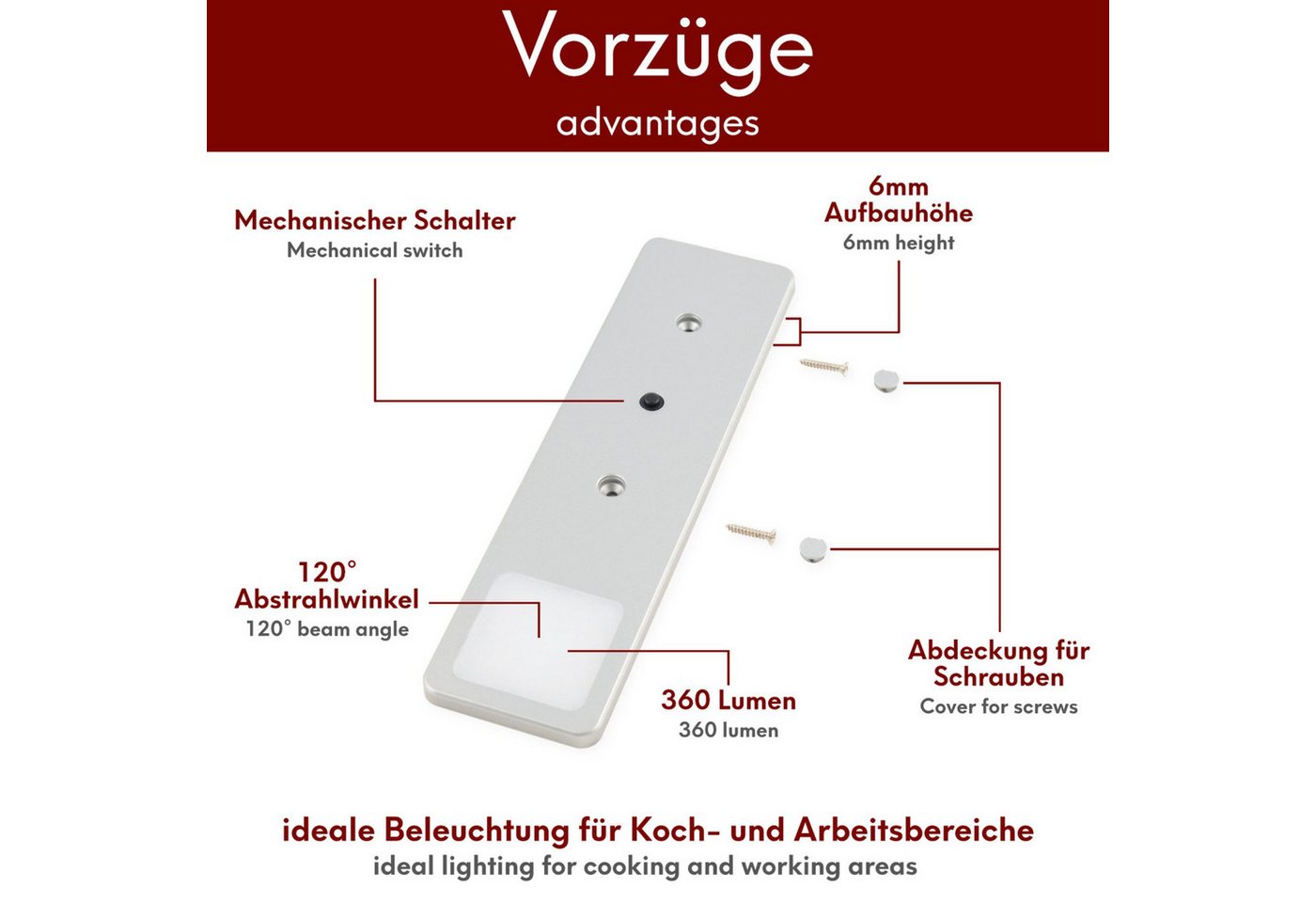 kalb LED Unterbauleuchte LED Unterbauleuchte Solid2, SET silbergrau, mech. Schalter, 3W, 2er Set neutralweiß, warmweiß/neutralweiß – Bild 4 von 5