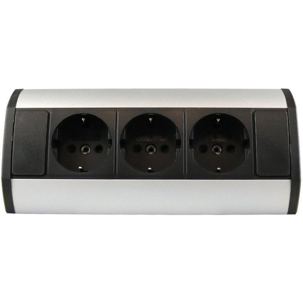 kalb Steckdose Ecksteckdose 3-fach Steckdose, 1m Kabel u. EU-Stecker silber/schwarz