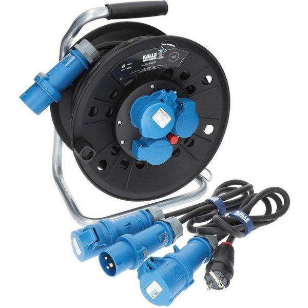KALLE DAS KABEL Campingkabeltrommel CEE 230V 16A 2,5 IP44 25m Anschlussltg+Adapterltg Kabeltrommel (Kabellänge 2500 m)