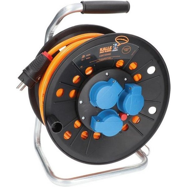 KALLE DAS KABEL Kalle Kabeltrommel Schuko 2,5 mm² Extreme Signal Orange IP44 25 Meter Kabeltrommel (Kabellänge 2500 m)