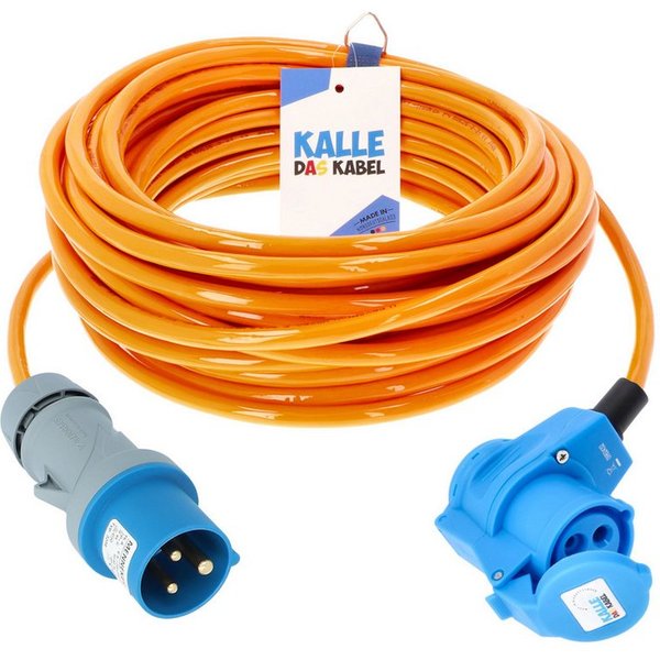KALLE DAS KABEL Kalle Verlängerungskabel CEE 230V 16A 2,5 Winkel Signal Orange IP44 5m Verlängerungskabel, CEE 230V, 16A, CEE Winkelkupplung 230V, 16A mit rücks