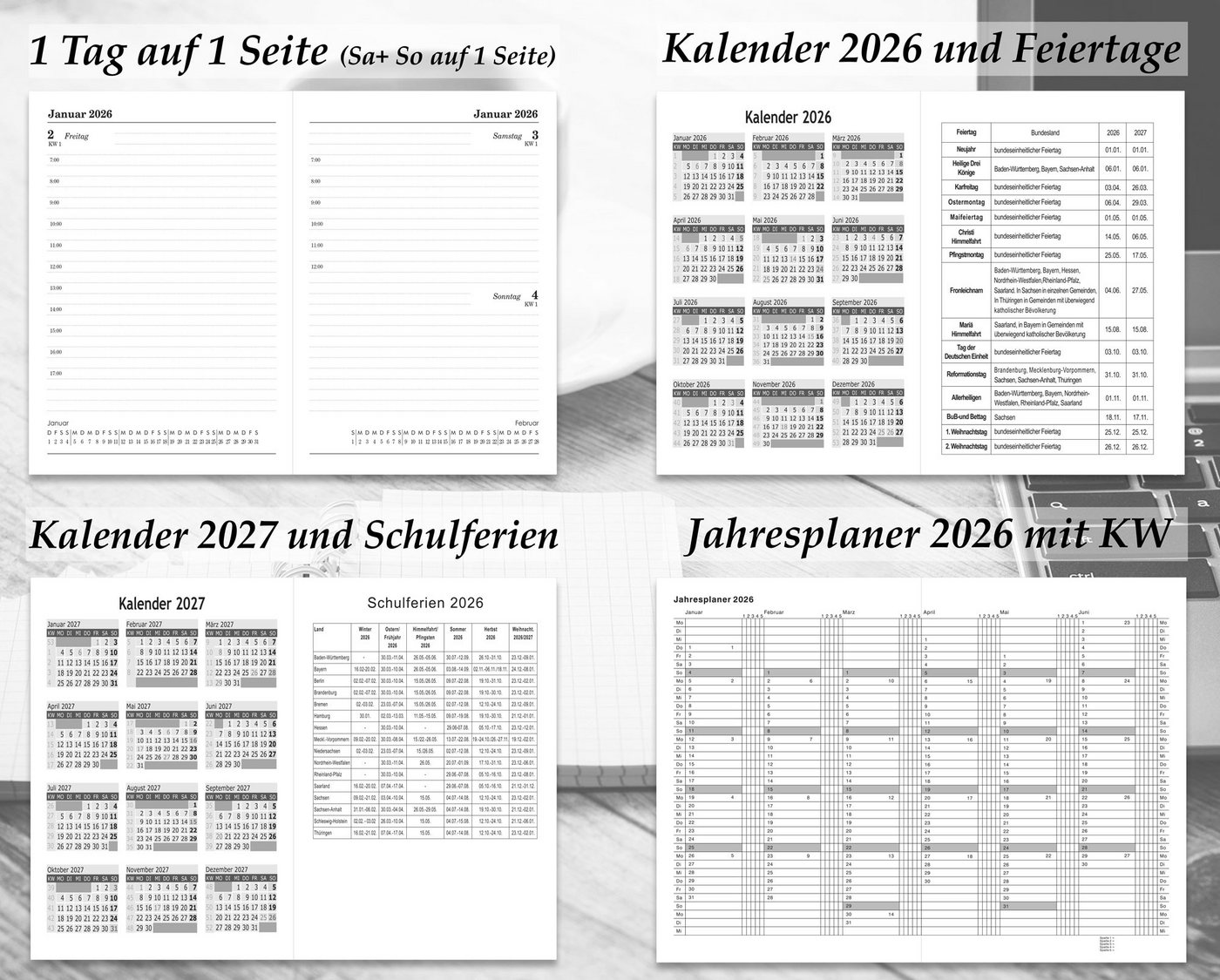 Kamber Office Buchkalender Buchkalender 2026 A5 Lederoptik glatt Chefplaner, Terminplaner 2026 DIN A5, Chefplaner 2026 Kalender mit Jahresübersicht – Bild 5 von 5