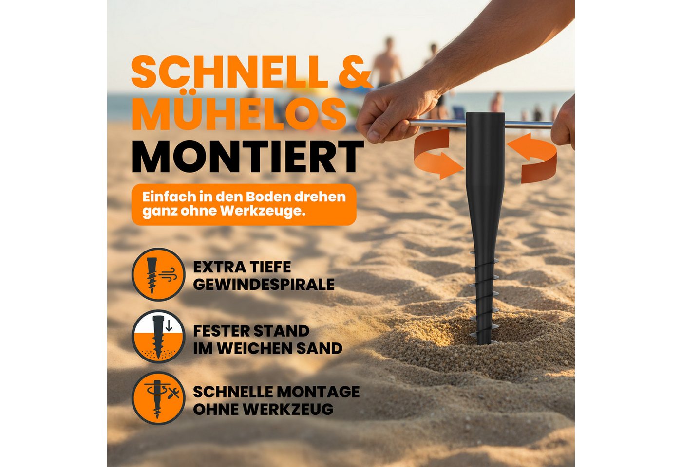 Kamelio Bodenhülse Bodenhülse Sonnenschirm Halterung Strand Schirmständer stabil windfest, für den Strand, (1-St), Eindrehen-fertig, leicht und langliebig – Bild 3 von 5