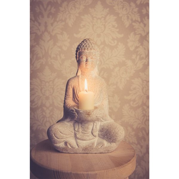 Kamelio Buddhafigur Steinbuddha 30cm sitzend mit Teelichthalter Buddha Figur
