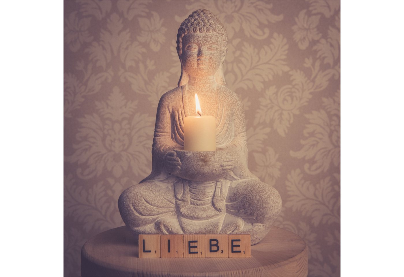 Kamelio Buddhafigur Steinbuddha 30cm sitzend mit Teelichthalter Buddha Figur – Bild 2 von 5