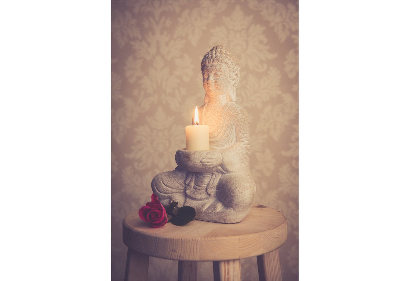Kamelio Buddhafigur Steinbuddha 30cm sitzend mit Teelichthalter Buddha Figur – Bild 3 von 5