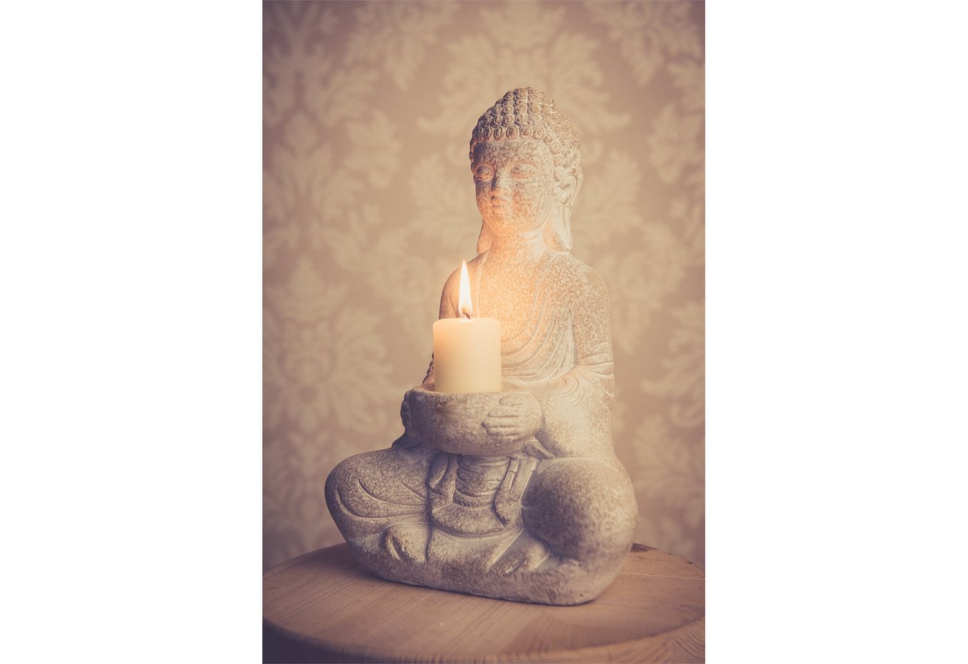 Kamelio Buddhafigur Steinbuddha 30cm sitzend mit Teelichthalter Buddha Figur – Bild 5 von 5