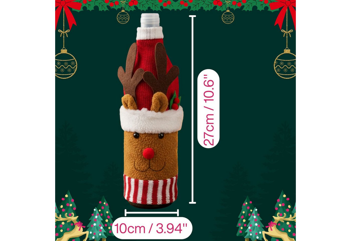 Kamelio Dekofigur Set Flaschenpullover Weihnachten Flaschenüberzug Weinflaschenhülle (3 St., 3 Stück) – Bild 2 von 4
