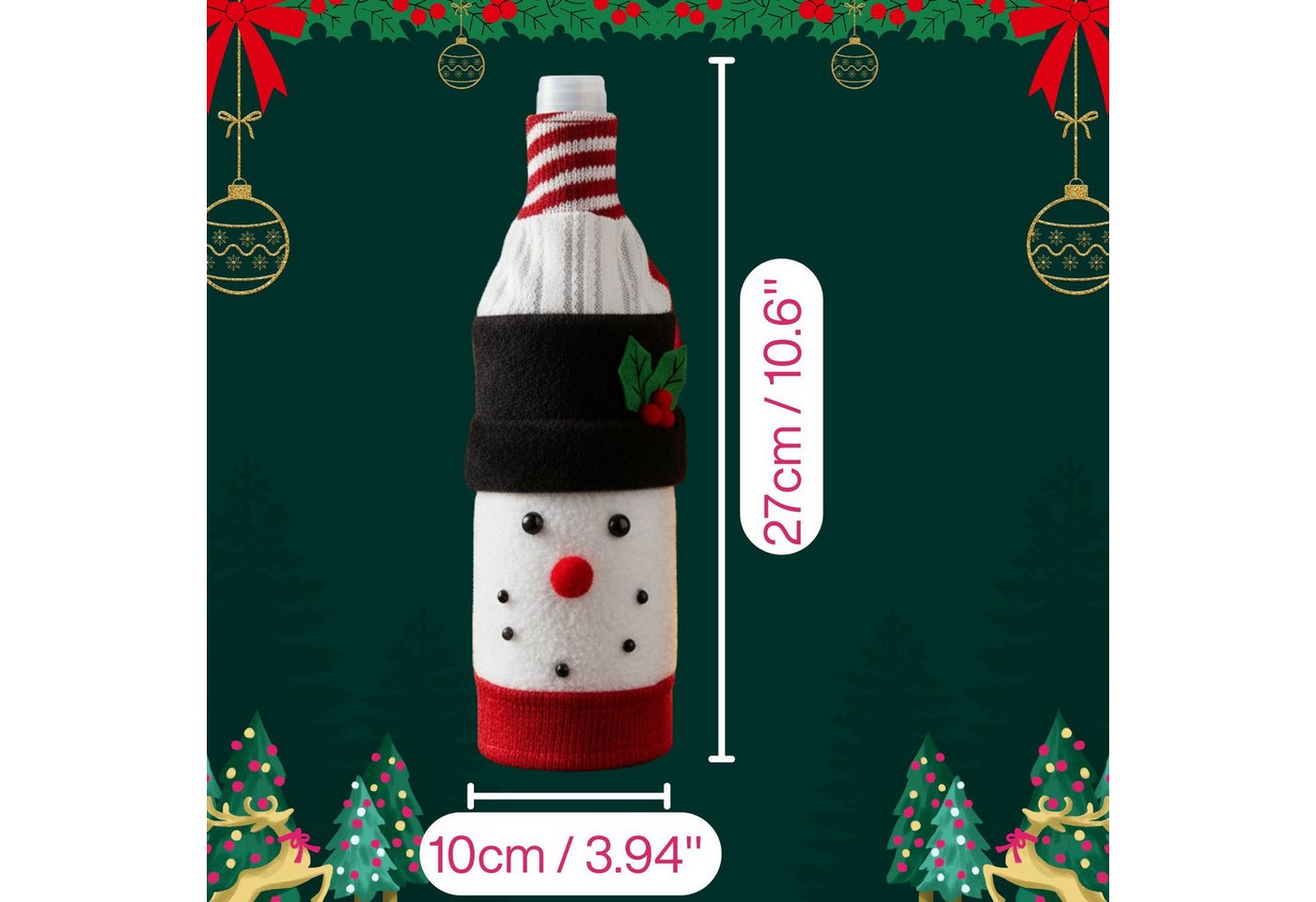 Kamelio Dekofigur Set Flaschenpullover Weihnachten Flaschenüberzug Weinflaschenhülle (3 St., 3 Stück) – Bild 4 von 4