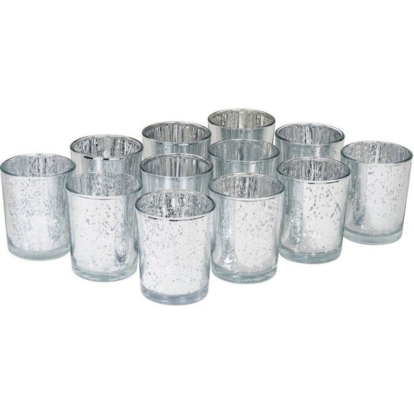 Kamelio Teelichthalter 12er Set Teelichtgläser silber Windlicht Tischdeko Glas (12 St., 12)