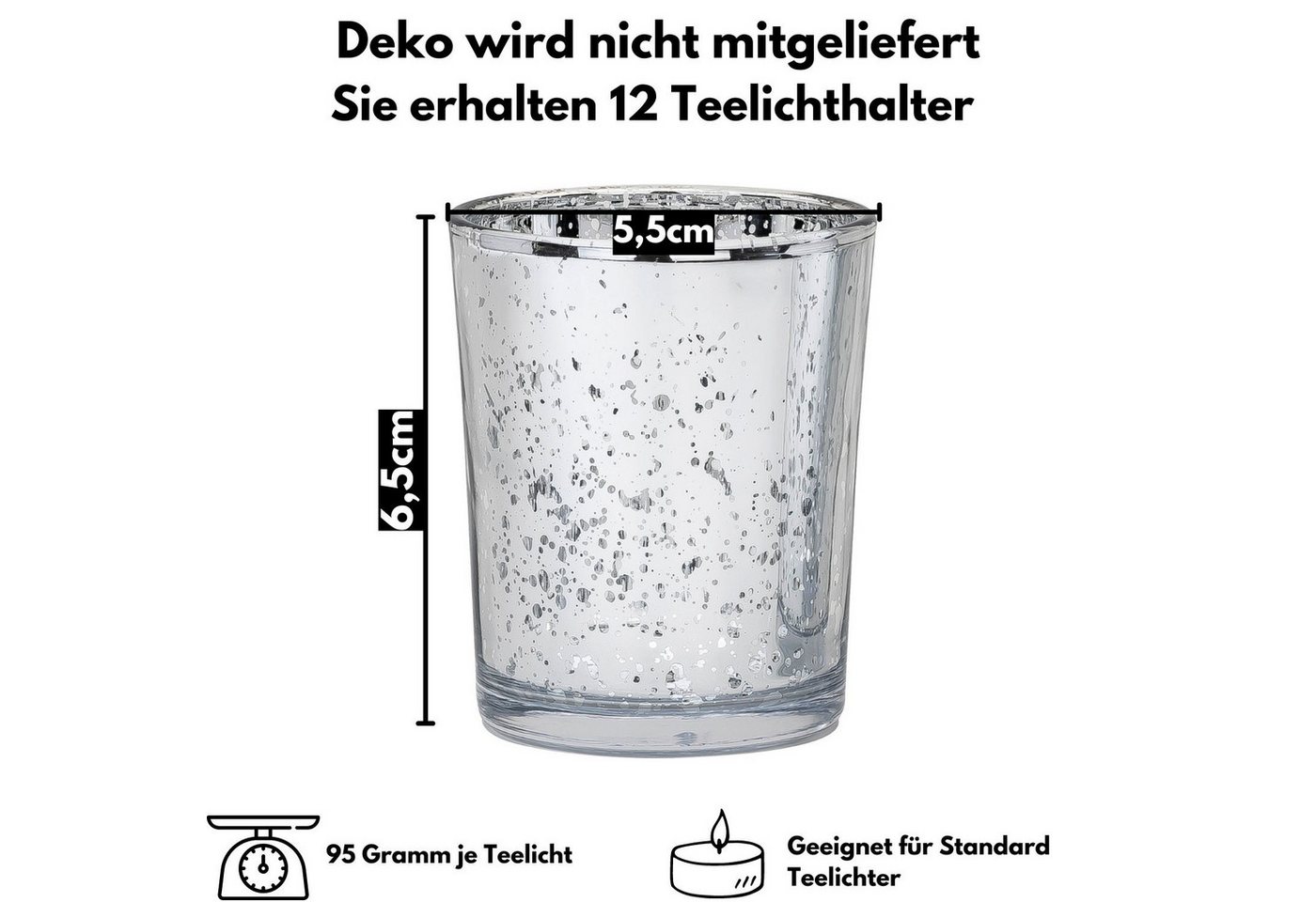 Kamelio Teelichthalter 12er Set Teelichtgläser silber Windlicht Tischdeko Glas (12 St., 12) – Bild 2 von 3