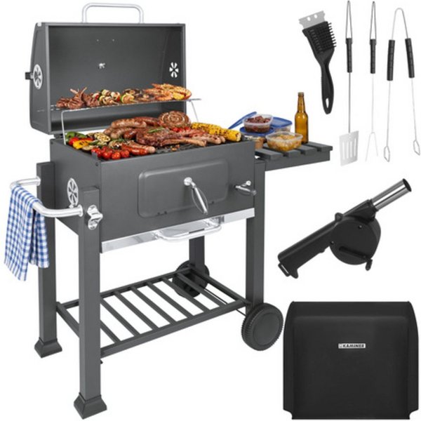 Kaminer Holzkohlegrill Gartengrill Holzkohlegrill, Spar-Set, mit Abdeckung, dickes Stahlblech und Schrauben der Härteklasse 8.8