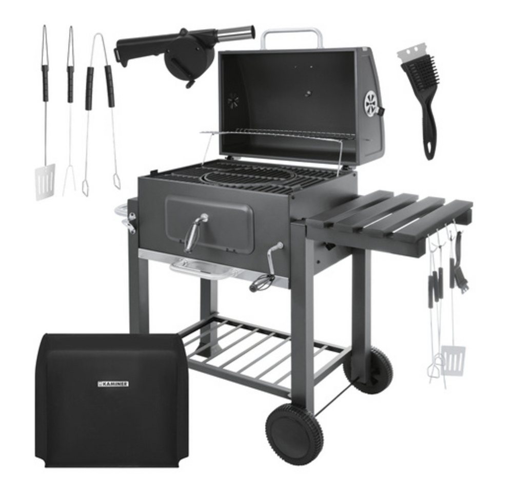 Kaminer Holzkohlegrill Gartengrill Holzkohlegrill, Spar-Set, mit Abdeckung, dickes Stahlblech und Schrauben der Härteklasse 8.8 – Bild 2 von 5