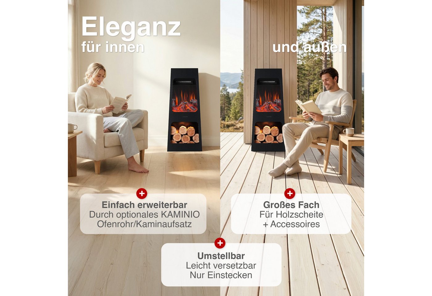 KAMINIO Elektrokamin KAI, 3D-Flammeneffekt, Intelligente 2-Stufen-Heizung – Bild 2 von 5