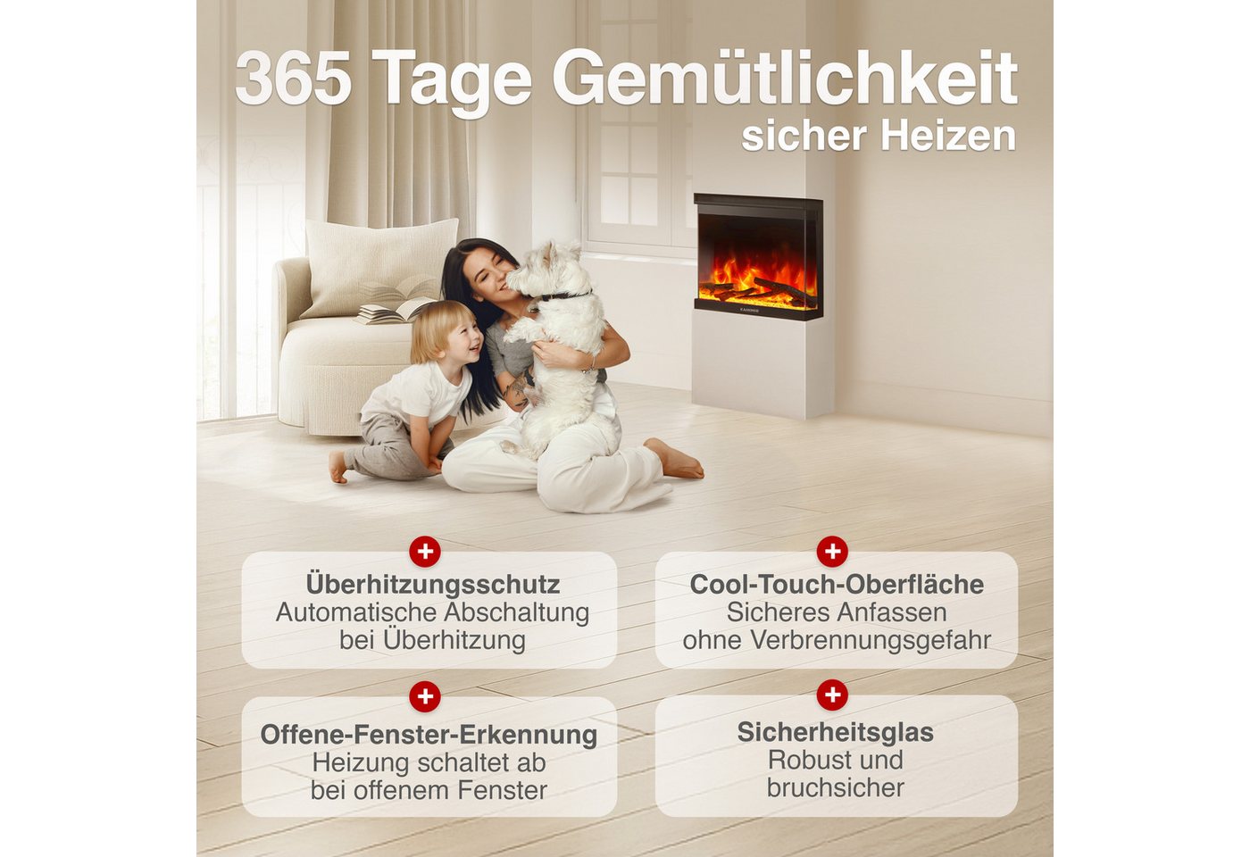 KAMINIO Elektrokamin LEA, 3in1 Kamin: Elektrischer Stand-, Wand- und Einbaukamin, Panoramaview – Bild 5 von 5