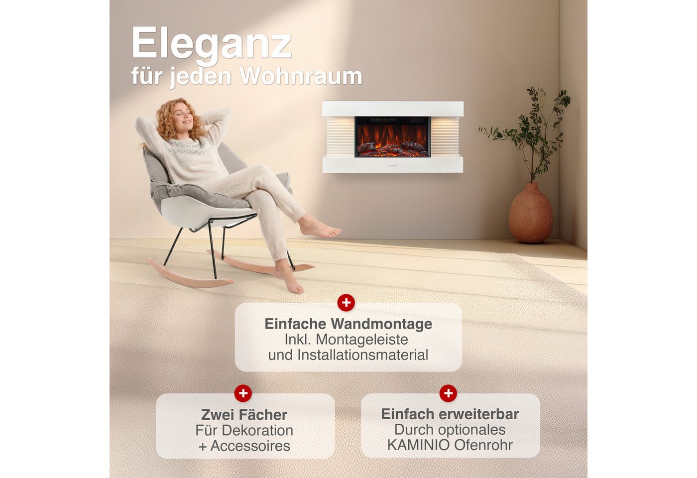 KAMINIO Elektrokamin LIZ, Elektrischer Kamin: 3D-Flammeneffekt, LED-Ambientelicht, Heizung 1800W – Bild 2 von 5