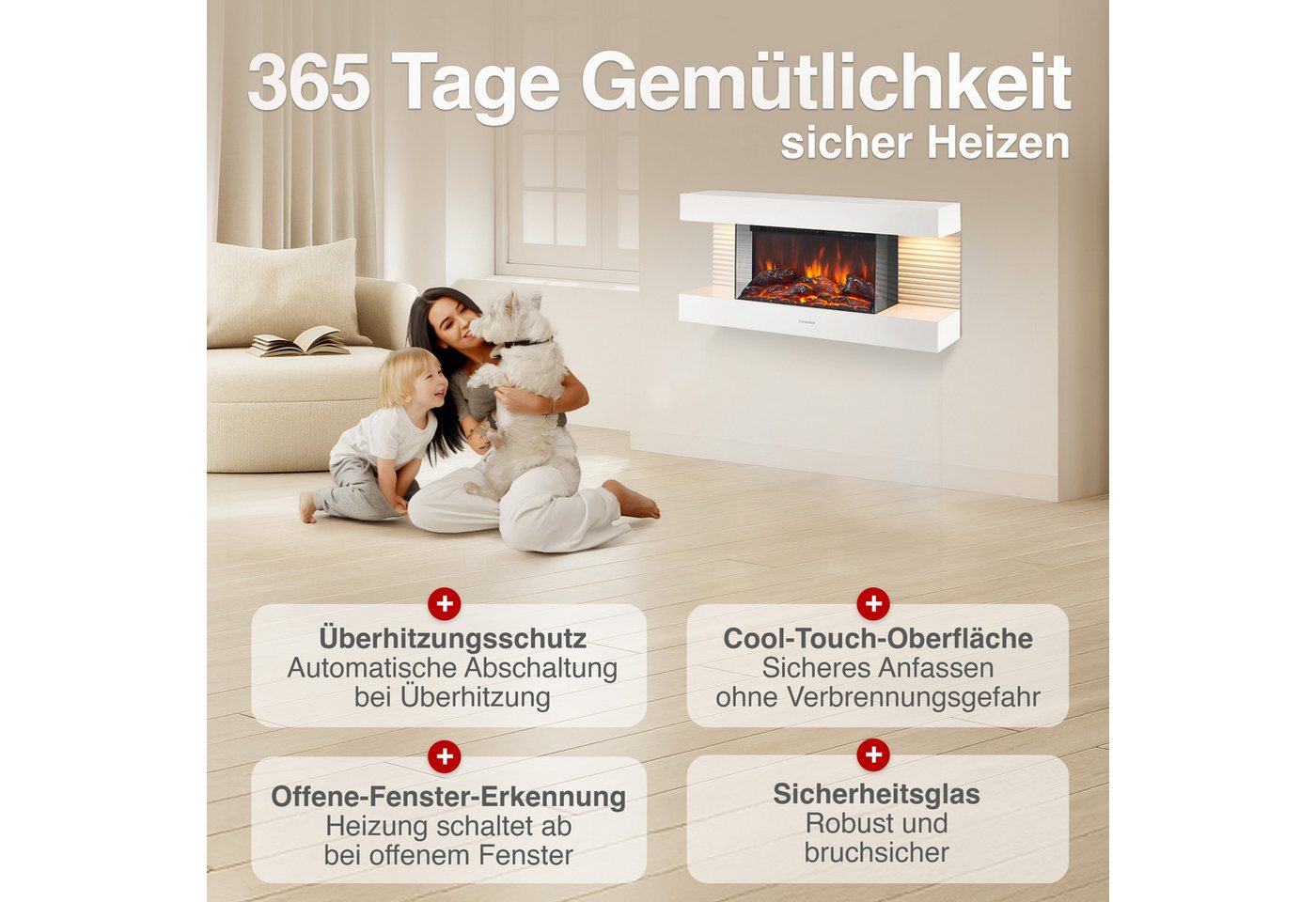KAMINIO Elektrokamin LIZ, Elektrischer Kamin: 3D-Flammeneffekt, LED-Ambientelicht, Heizung 1800W – Bild 5 von 5