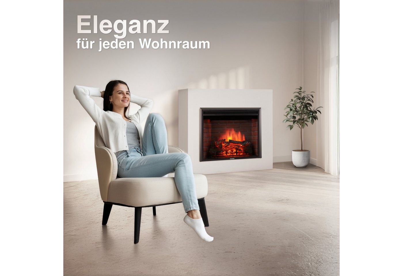 KAMINIO Elektrokamin LUCA, Elektrischer Kamin mit 3D-Flammeneffekt in 12 Farben, Heizung 1800W – Bild 2 von 5