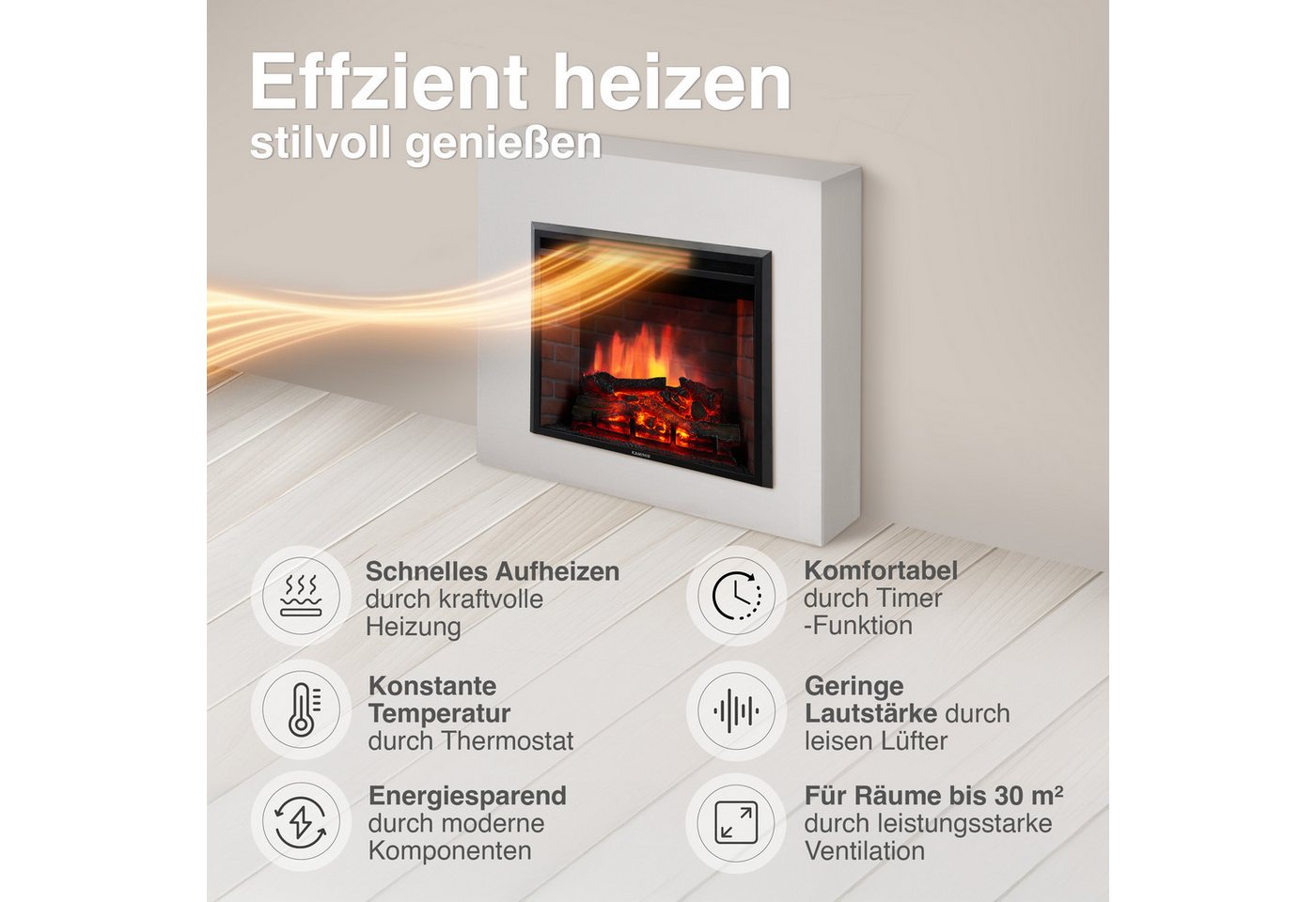 KAMINIO Elektrokamin LUCA, Elektrischer Kamin mit 3D-Flammeneffekt in 12 Farben, Heizung 1800W – Bild 4 von 5