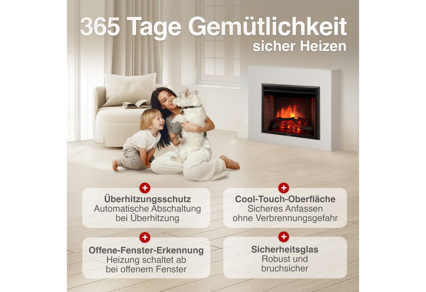 KAMINIO Elektrokamin LUCA, Elektrischer Kamin mit 3D-Flammeneffekt in 12 Farben, Heizung 1800W – Bild 5 von 5