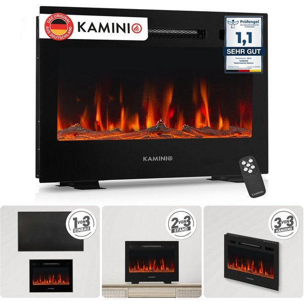KAMINIO Elektrokamin MARLON, 3in1 Kamin: Elektrischer Stand-, Wand- und Einbaukamin, Heizung 1800W