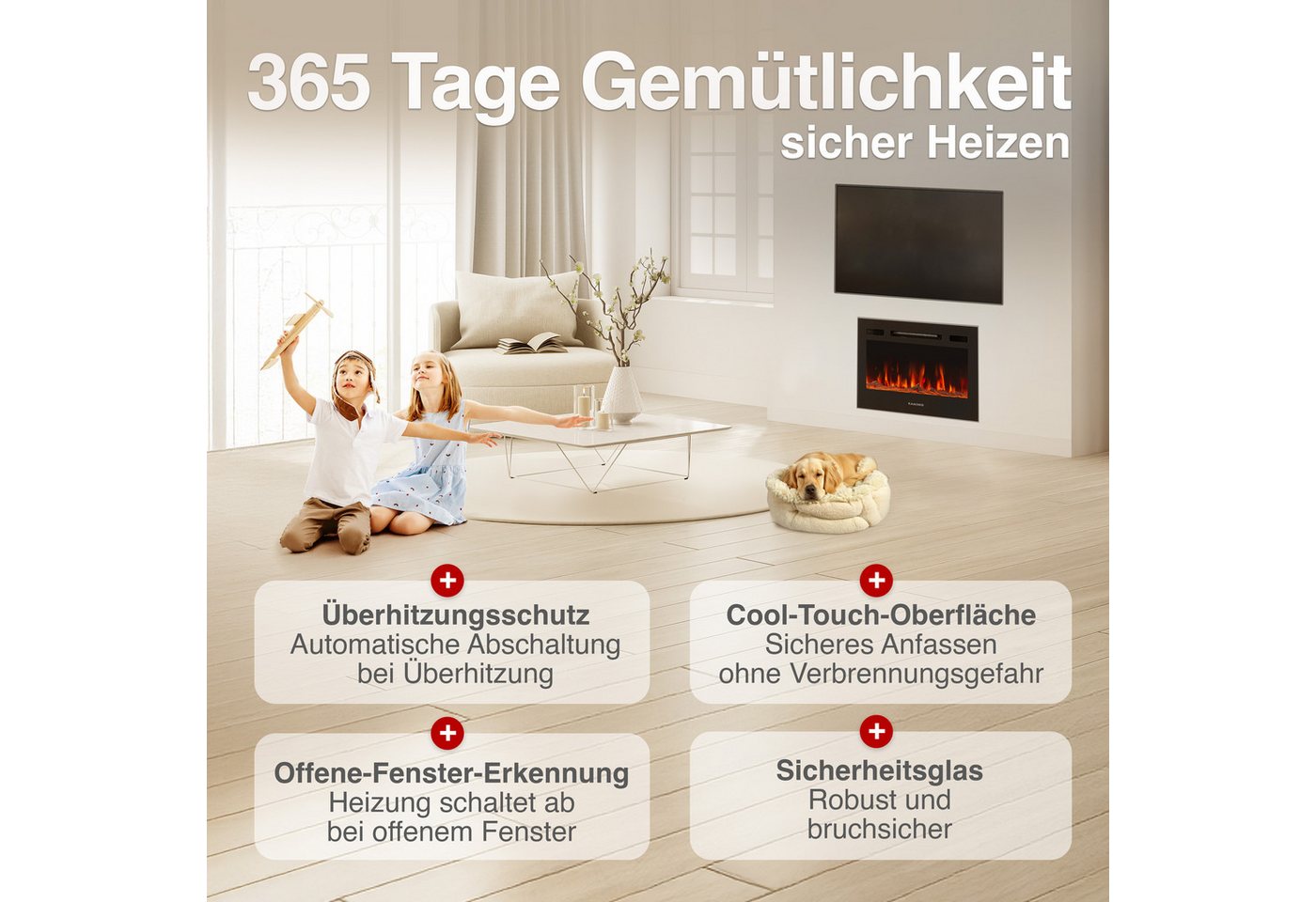 KAMINIO Elektrokamin MARLON, 3in1 Kamin: Elektrischer Stand-, Wand- und Einbaukamin, Heizung 1800W – Bild 5 von 5