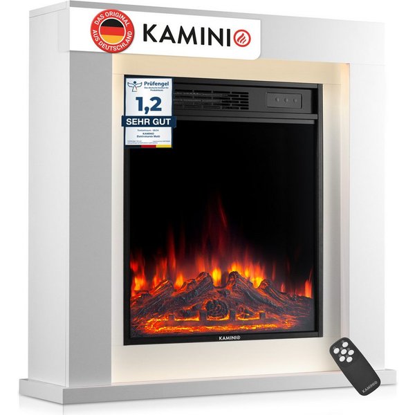 KAMINIO Elektrokamin MATTI, Elektrischer Kamin mit 3D-Flammeneffekt, Ambientelicht, Heizung 1800W