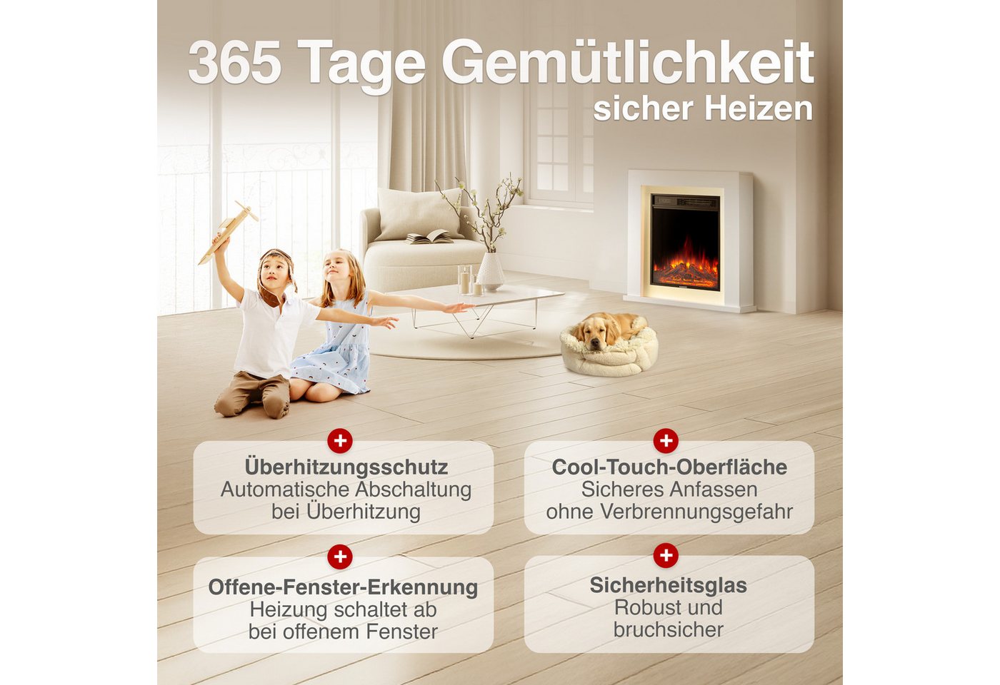 KAMINIO Elektrokamin MATTI, Elektrischer Kamin mit 3D-Flammeneffekt, Ambientelicht, Heizung 1800W – Bild 5 von 5