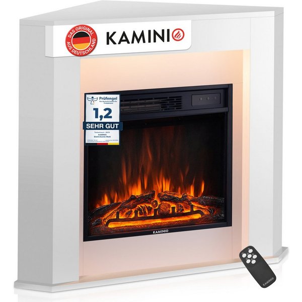 KAMINIO Elektrokamin MATTI, Elektrischer Kamin mit 3D-Flammeneffekt, Ambientelicht, Heizung 1800W