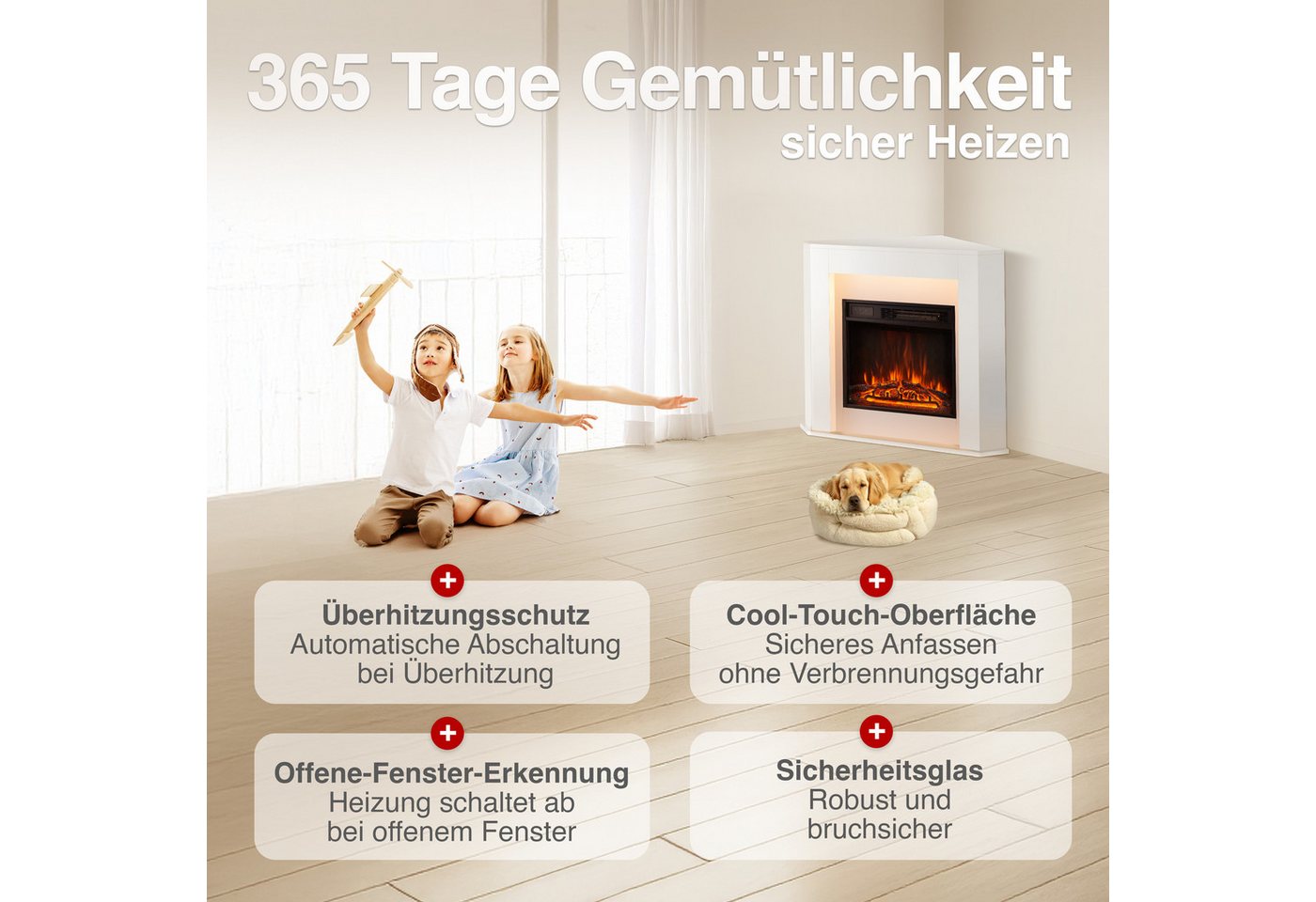 KAMINIO Elektrokamin MATTI, Elektrischer Kamin mit 3D-Flammeneffekt, Ambientelicht, Heizung 1800W – Bild 5 von 5