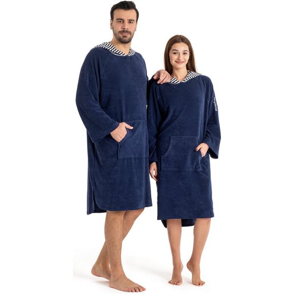 KangaROOS Badeponcho Dalia Surfponcho, ideal für Sauna, Spa & im Urlaub, Langform, Veloursfrottier, Kapuze, ohne, weich, Uni-Farben mit Streifen, leicht, Unisex