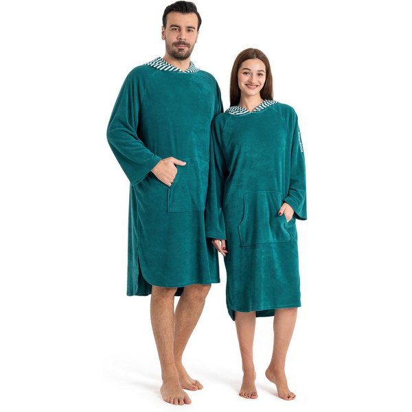KangaROOS Badeponcho Dalia Surfponcho, ideal für Sauna, Spa & im Urlaub, Langform, Veloursfrottier, Kapuze, ohne, weich, Uni-Farben mit Streifen, leicht, Unisex