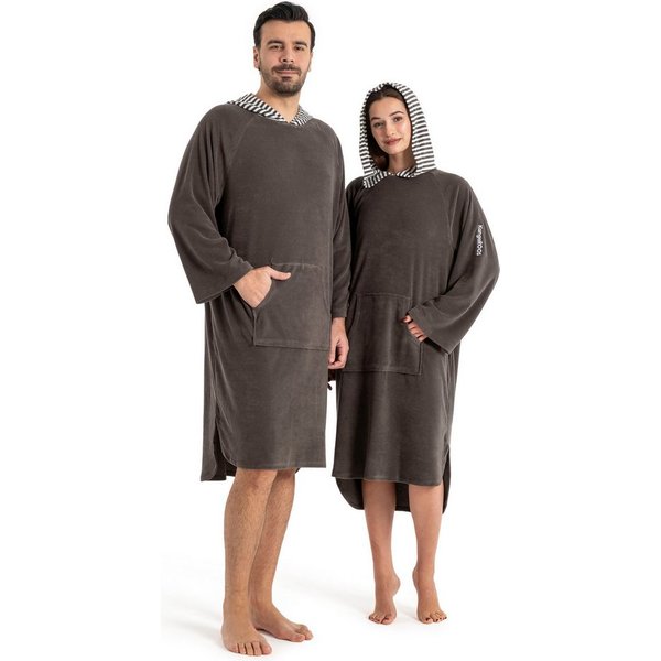KangaROOS Badeponcho Dalia Surfponcho, ideal für Sauna, Spa & im Urlaub, Langform, Veloursfrottier, Kapuze, ohne, weich, Uni-Farben mit Streifen, leicht, Unisex