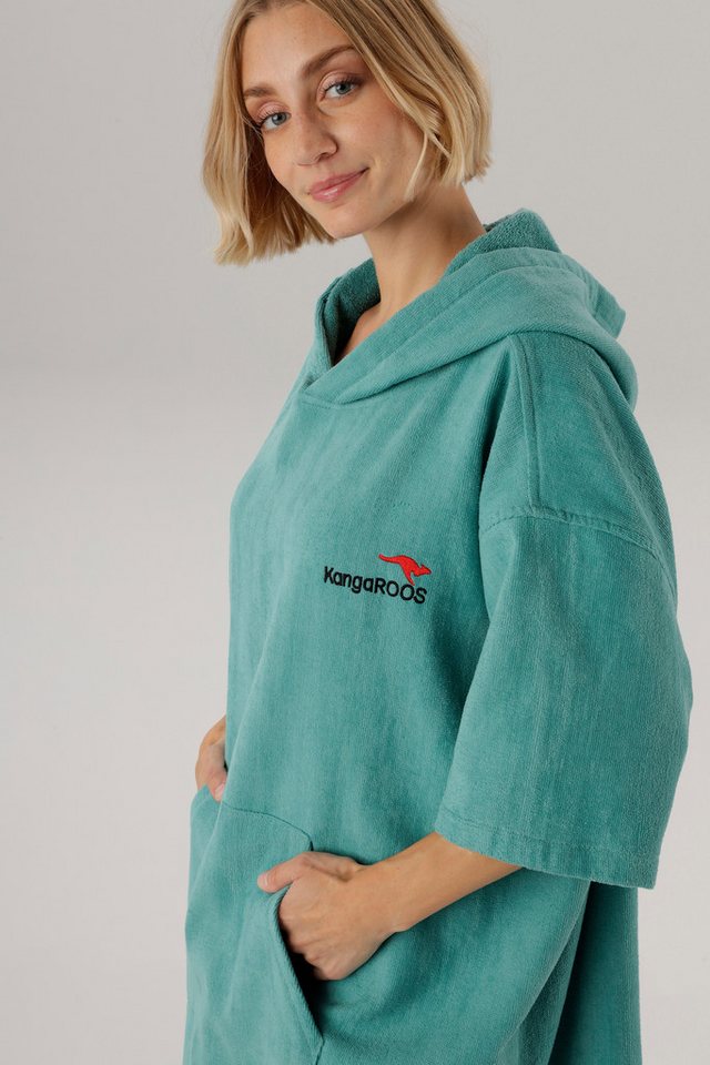 KangaROOS Badeponcho Summer, ideal für Sauna, Spa & im Urlaub, Damen & Herren, Midilänge, Frotteevelours, Kapuze, ohne, Surfponcho, mit Bauchtasche, 100% Baumwo – Bild 3 von 5