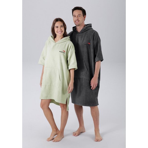 KangaROOS Badeponcho Summer, ideal für Sauna, Spa & im Urlaub, Damen & Herren, Midilänge, Frotteevelours, Kapuze, ohne, Surfponcho, mit Bauchtasche, 100% Baumwo
