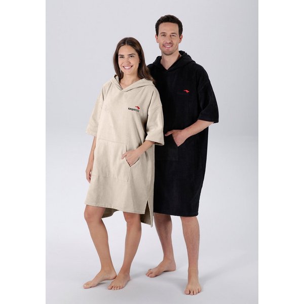 KangaROOS Badeponcho Summer, ideal für Sauna, Spa & im Urlaub, Damen & Herren, Midilänge, Frotteevelours, Kapuze, ohne, Surfponcho, mit Bauchtasche, 100% Baumwo