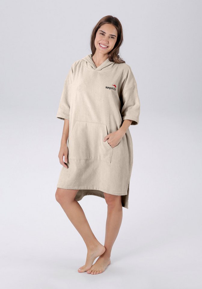 KangaROOS Badeponcho Summer, ideal für Sauna, Spa & im Urlaub, Damen & Herren, Midilänge, Frotteevelours, Kapuze, ohne, Surfponcho, mit Bauchtasche, 100% Baumwo – Bild 4 von 5
