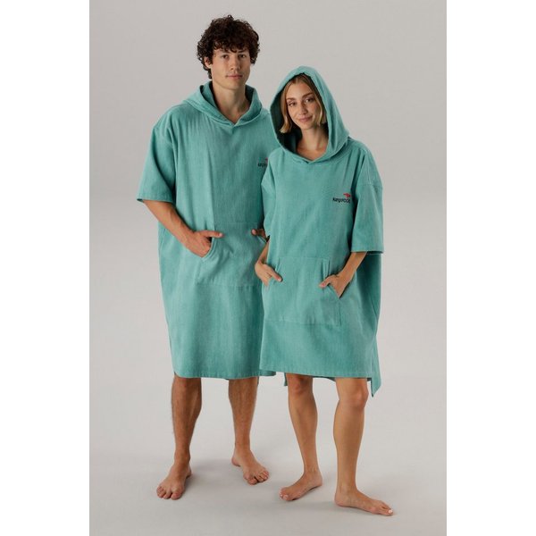 KangaROOS Badeponcho Summer, ideal für Sauna, Spa & im Urlaub, Damen & Herren, Midilänge, Frotteevelours, Kapuze, ohne, Surfponcho, mit Bauchtasche, 100% Baumwo