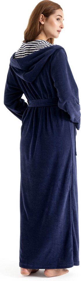 KangaROOS Damenbademantel Dalia, ideal für Sauna & Spa, Standardlänge & Überlänge, Langform, Leichtfrottier, Kapuze, Gürtel, Uni-Farben mit Streifen, Taschen, l – Bild 5 von 5
