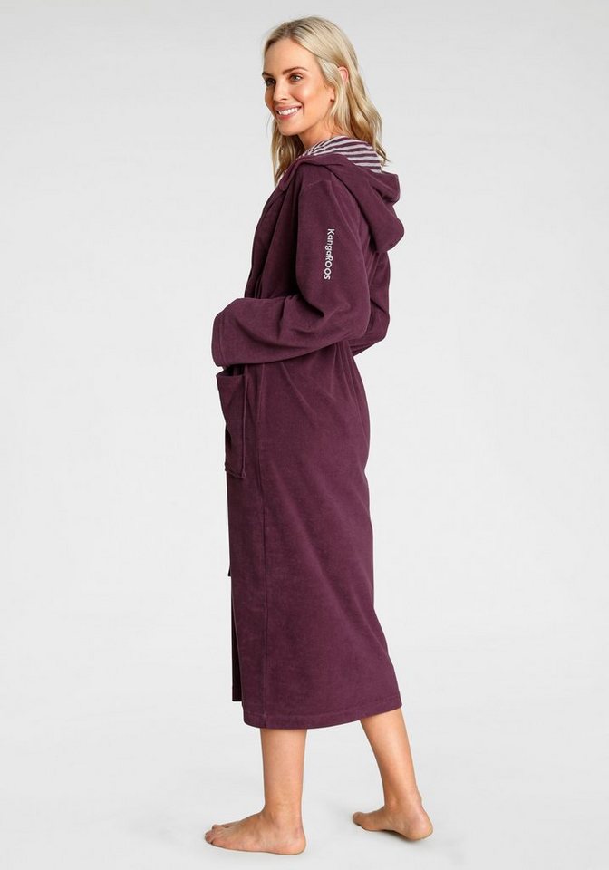 KangaROOS Damenbademantel Dalia, ideal für Sauna & Spa, Standardlänge & Überlänge, Langform, Leichtfrottier, Kapuze, Gürtel, Uni-Farben mit Streifen, Taschen, l – Bild 4 von 5
