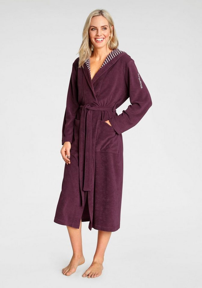 KangaROOS Damenbademantel Dalia, ideal für Sauna & Spa, Standardlänge & Überlänge, Langform, Leichtfrottier, Kapuze, Gürtel, Uni-Farben mit Streifen, Taschen, l – Bild 5 von 5