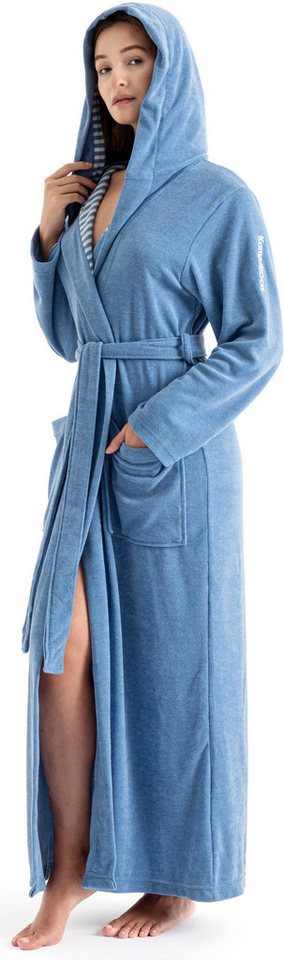 KangaROOS Damenbademantel Dalia, ideal für Sauna & Spa, Standardlänge & Überlänge, Langform, Leichtfrottier, Kapuze, Gürtel, Uni-Farben mit Streifen, Taschen, l – Bild 4 von 5