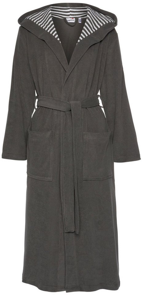 KangaROOS Damenbademantel Dalia, ideal für Sauna & Spa, Standardlänge & Überlänge, Langform, Leichtfrottier, Kapuze, Gürtel, Uni-Farben mit Streifen, Taschen, l – Bild 2 von 5