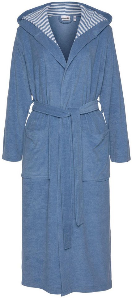 KangaROOS Damenbademantel Dalia, ideal für Sauna & Spa, Standardlänge & Überlänge, Langform, Leichtfrottier, Kapuze, Gürtel, Uni-Farben mit Streifen, Taschen, l – Bild 2 von 5