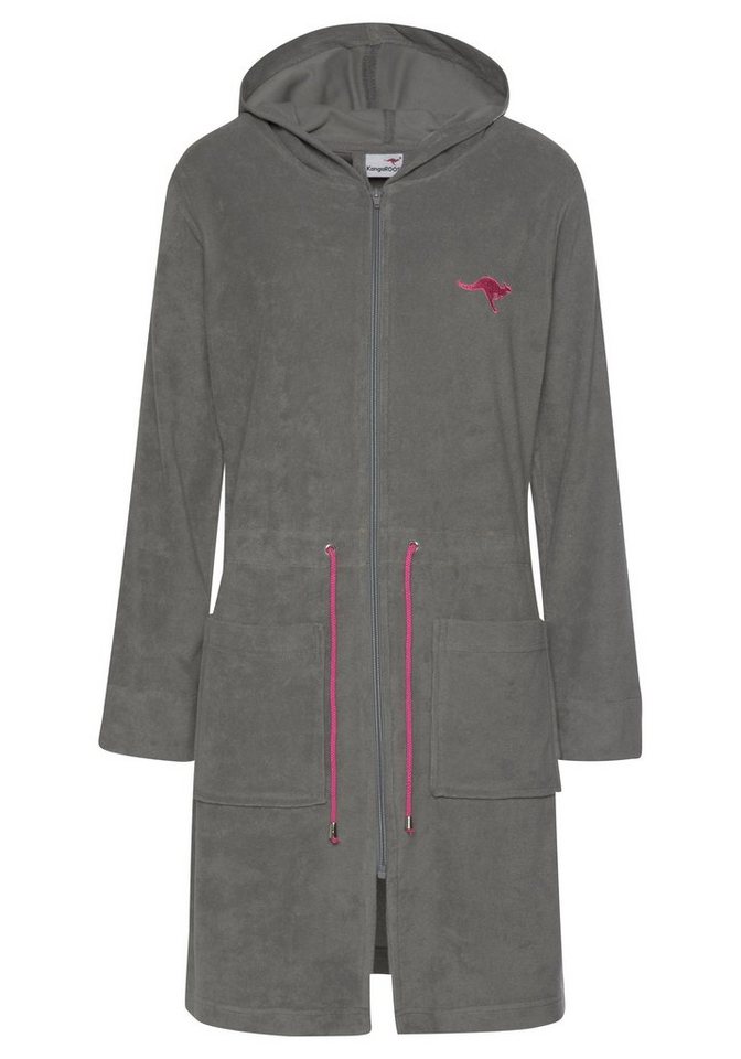 KangaROOS Damenbademantel Kira, ideal für Sauna & Spa, Hotelbademantel, Morgenmantel, Kurzform, Leichtfrottier, Kapuze, Reißverschluss, mit Bindekordel, kurz, B – Bild 2 von 5