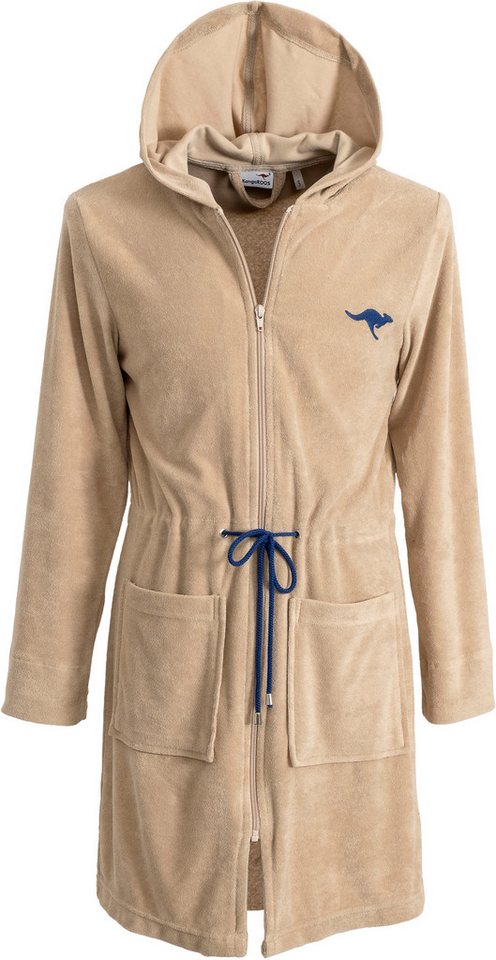 KangaROOS Damenbademantel Kira, ideal für Sauna & Spa, Hotelbademantel, Morgenmantel, Kurzform, Leichtfrottier, Kapuze, Reißverschluss, mit Bindekordel, kurz, B – Bild 2 von 5